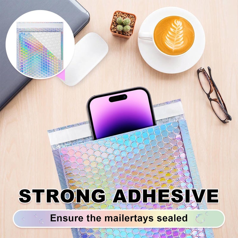 MOUCHOT Bubble Mailers, 50 Pack Holographic Bubble Mailers with 3 Sizes, Waterproof Self Seal Adhesive Foil Glitter Glamour Shipping Bags for Mailing, Packing, Small Business, Jewelry Makeup Supplies - Image 4